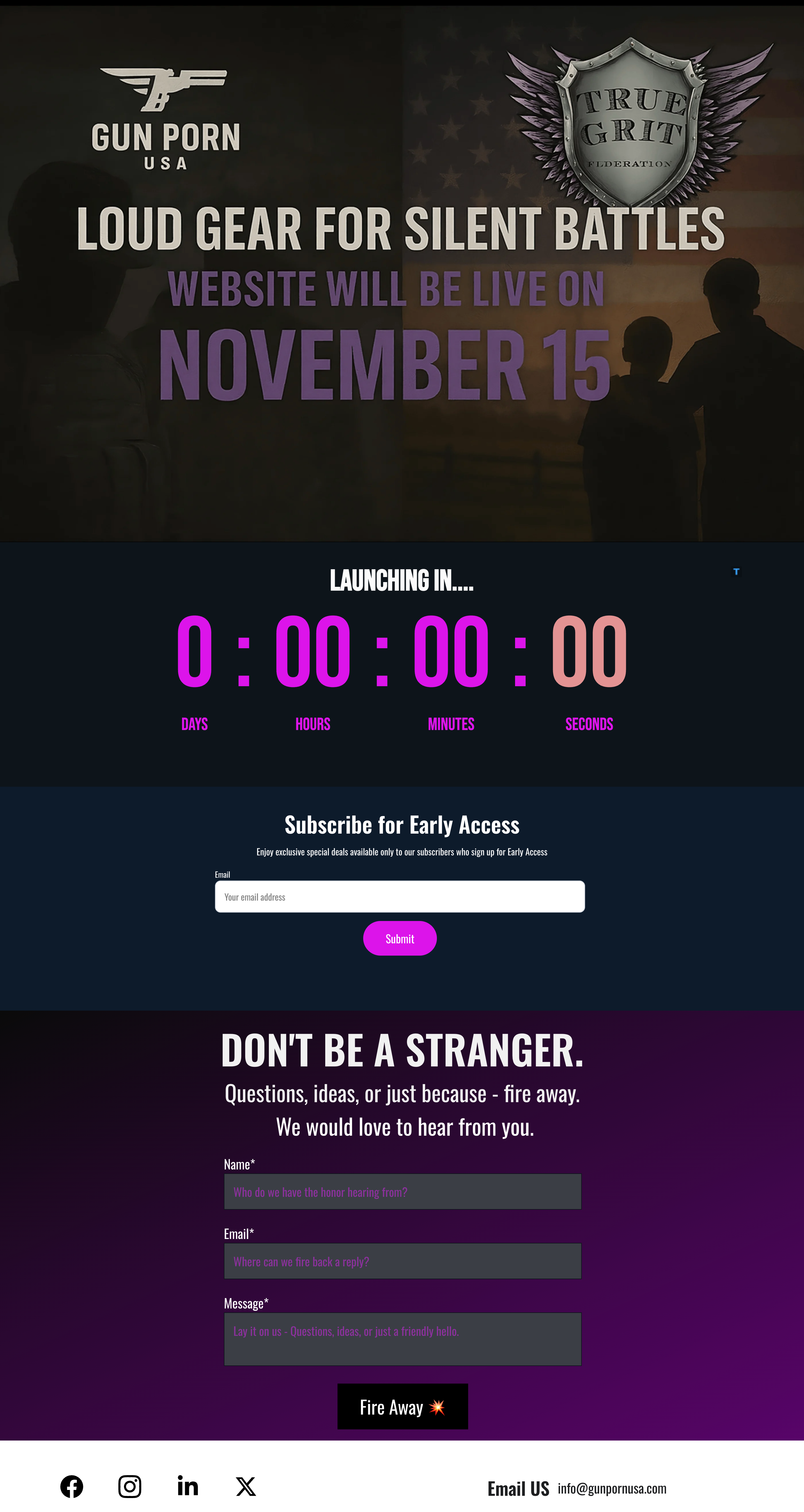 Gun Porn USA — bold brand launch page and email capture concept