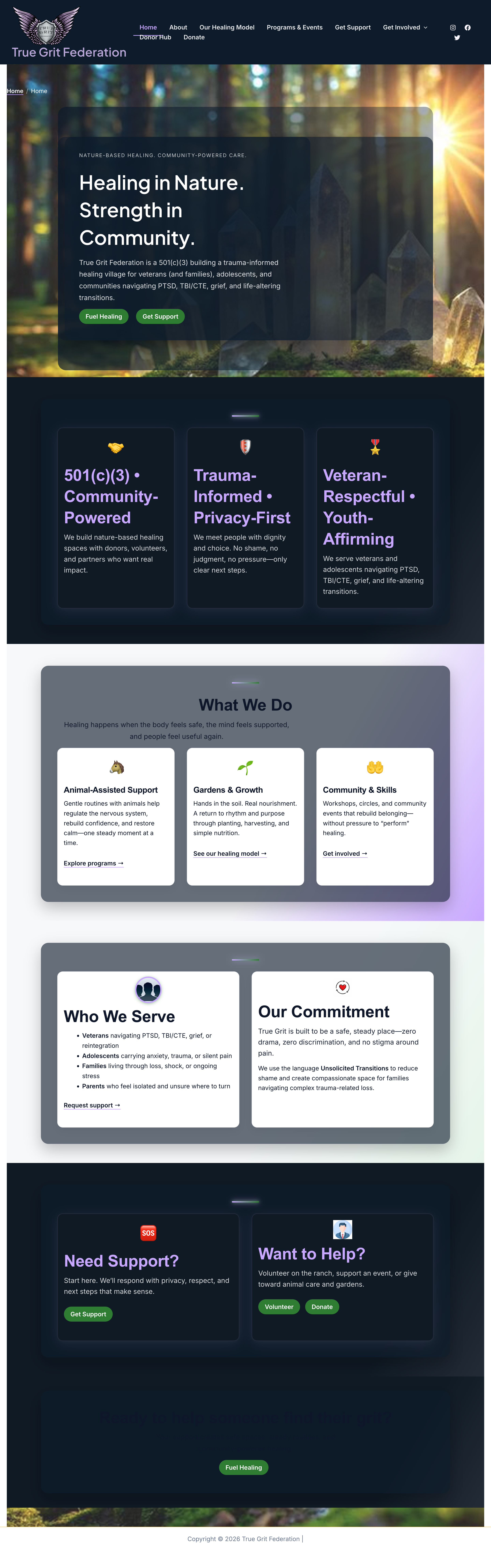 True Grit Federation — nonprofit website for veterans and trauma-informed community support